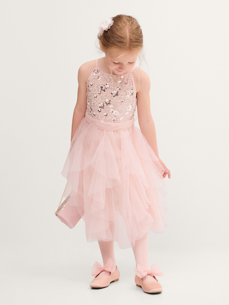 Monsoon Pink Gracie Embellished Waterfall Dress - Image 1 of 3 Monsoon Pink Gracie Embellished Waterfall Dress - Image 1 of 3