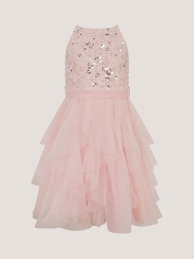 Monsoon Pink Gracie Embellished Waterfall Dress - Image 2 of 3 Monsoon Pink Gracie Embellished Waterfall Dress - Image 2 of 3