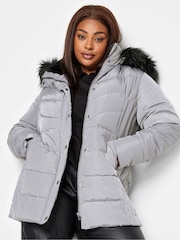Yours Curve Grey Puffa Short Jacket - Image 1 of 4