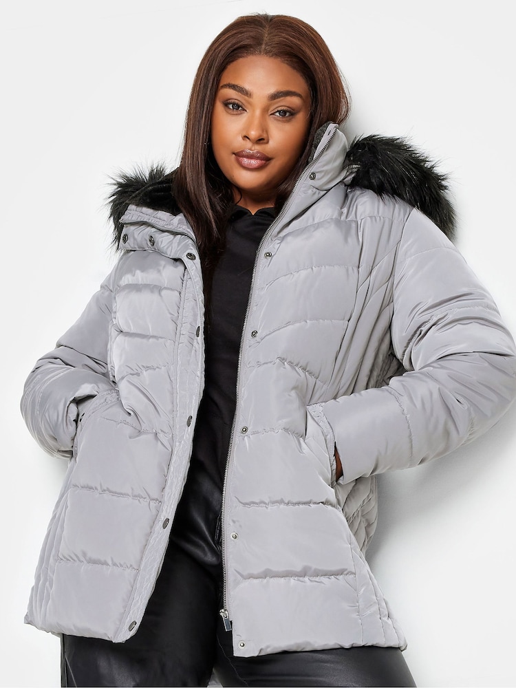 Yours Curve Grey Puffa Short Jacket - Image 1 of 4