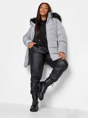 Yours Curve Grey Puffa Short Jacket - Image 3 of 4