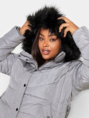 Yours Curve Grey Puffa Short Jacket - Image 4 of 4