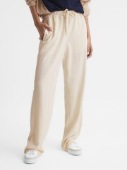 Reiss Cream Hailey Wide Wide Leg Pull On Trousers - Image 3 of 6