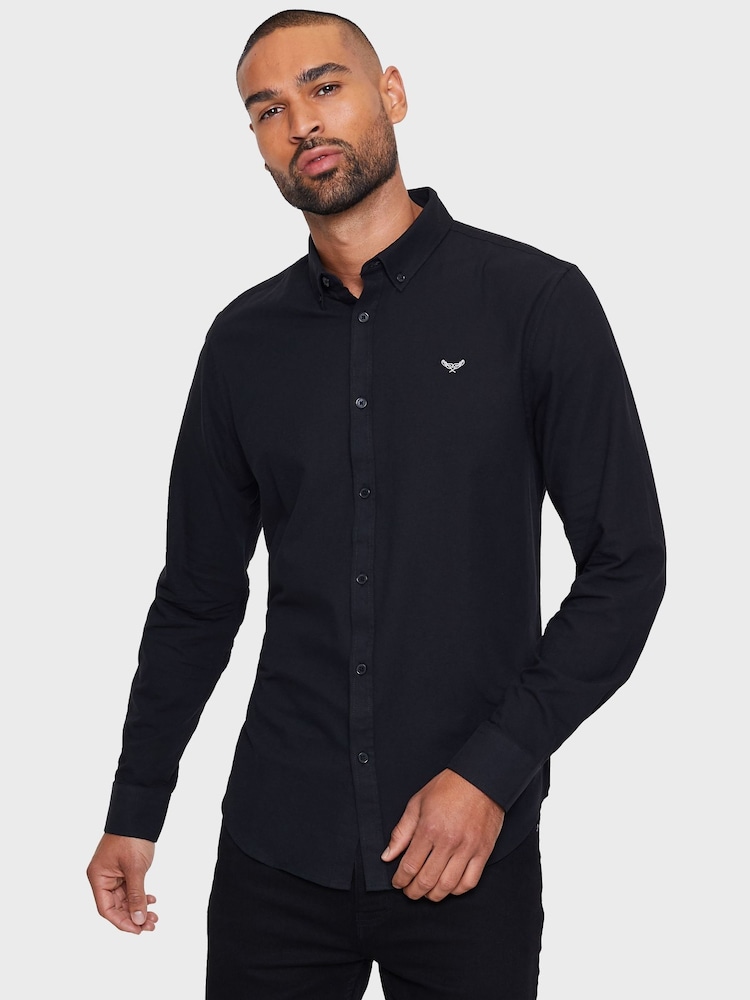 Threadbare Black Oxford Long Sleeve Shirt - Image 1 of 5