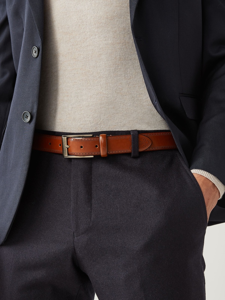 Tan Brown Signature Leather Brogue Belt - Image 1 of 5
