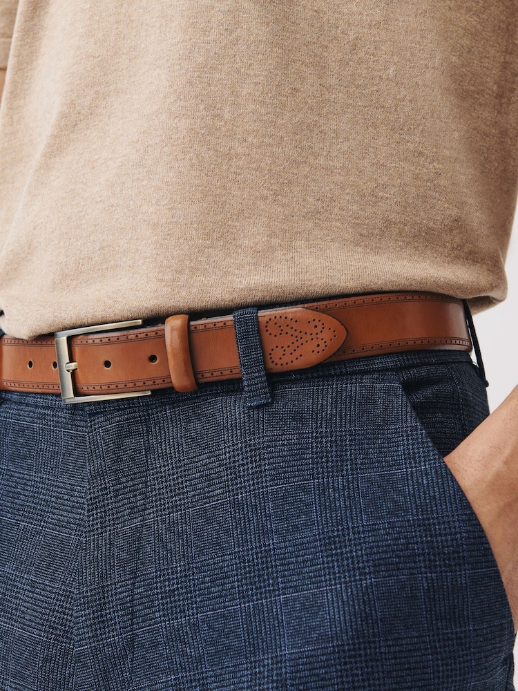 Tan Brown Signature Leather Brogue Belt - Image 2 of 5
