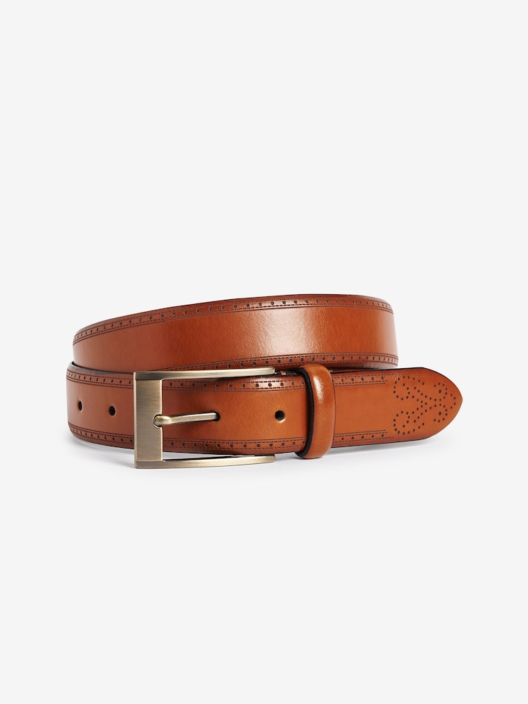 Tan Brown Signature Leather Brogue Belt - Image 3 of 5
