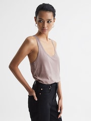 Reiss Mink Lilly Racer Back Pima Cotton Vest - Image 1 of 6