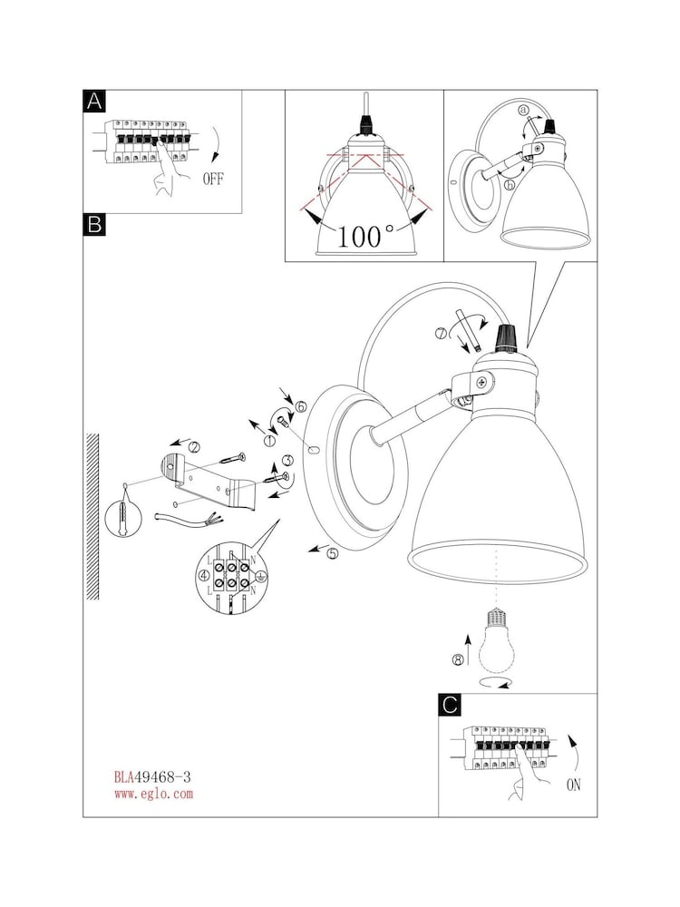 Eglo Black Priddy Vintage Wall Light - Image 5 of 5