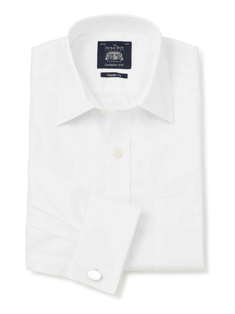 Savile Row Company Classic Fit Twill Single Cuff 100% Cotton White Shirt - Image 2 of 6