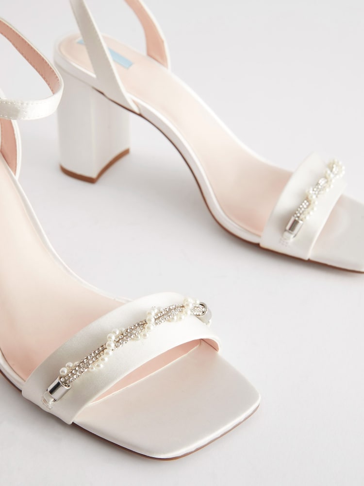 White Jeweled Forever Comfort® Wedding Satin Block Heel Bridal Sandals - Image 10 of 10