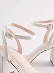 White Jeweled Forever Comfort® Wedding Satin Block Heel Bridal Sandals - Image 8 of 10