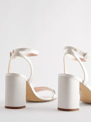 White Jeweled Forever Comfort® Wedding Satin Block Heel Bridal Sandals - Image 9 of 10