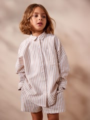 Beige Stripe 100% Cotton Shirt And Shorts Co-ord Set (3-16yrs) - Image 1 of 8