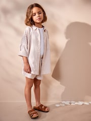 Beige Stripe 100% Cotton Shirt And Shorts Co-ord Set (3-16yrs) - Image 2 of 8