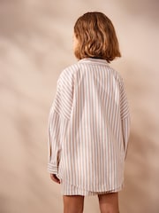 Beige Stripe 100% Cotton Shirt And Shorts Co-ord Set (3-16yrs) - Image 3 of 8