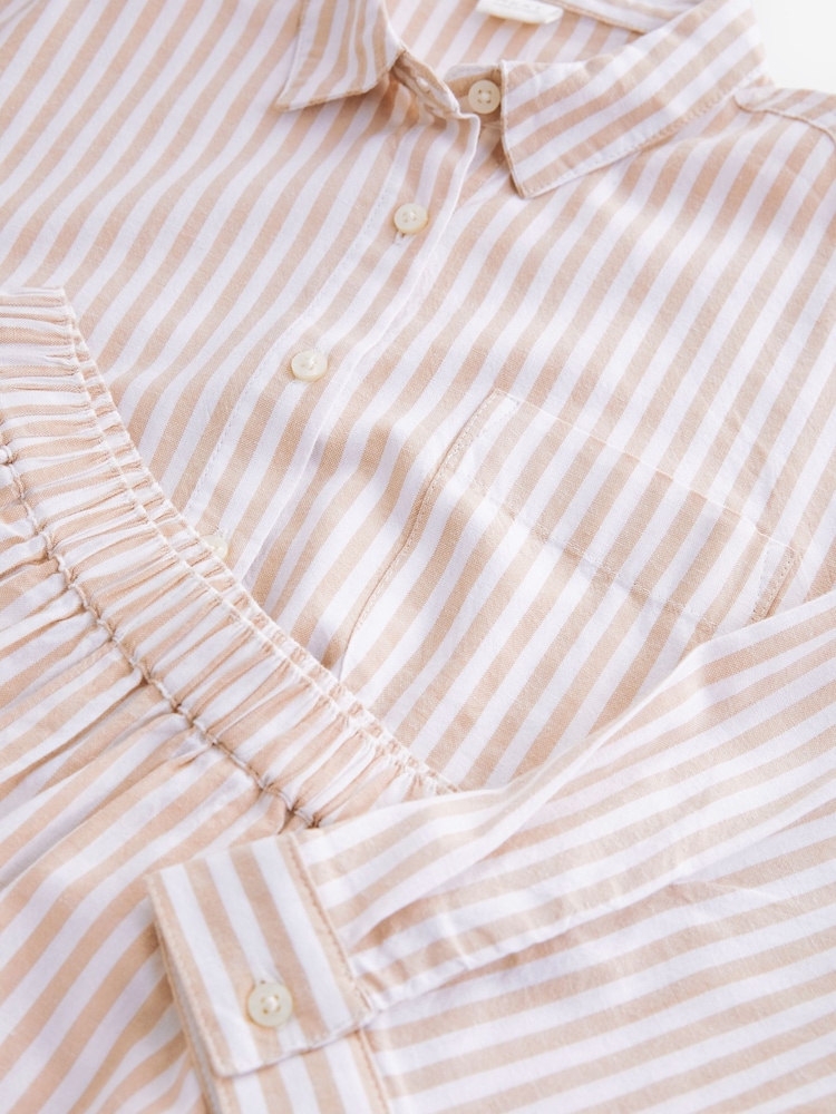 Beige Stripe 100% Cotton Shirt And Shorts Co-ord Set (3-16yrs) - Image 8 of 8