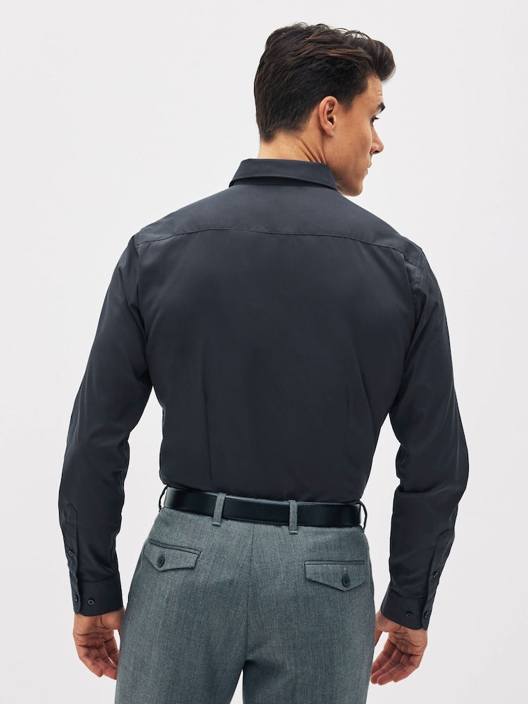 Charcoal Grey Slim Fit 100% Cotton Single Cuff Shirt - Image 2 of 6