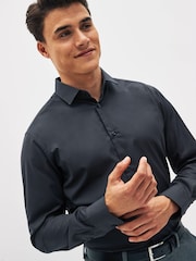 Charcoal Grey Slim Fit 100% Cotton Single Cuff Shirt - Image 3 of 6
