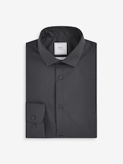 Charcoal Grey Slim Fit 100% Cotton Single Cuff Shirt - Image 4 of 6