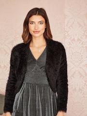 Yumi Black Eyelash Knit Bolero - Image 1 of 5