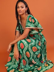 Monsoon Green Bandhani Tie Dye Dress with LENZING™ ECOVERO™ - Image 1 of 7