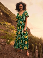 Monsoon Green Bandhani Tie Dye Dress with LENZING™ ECOVERO™ - Image 2 of 7