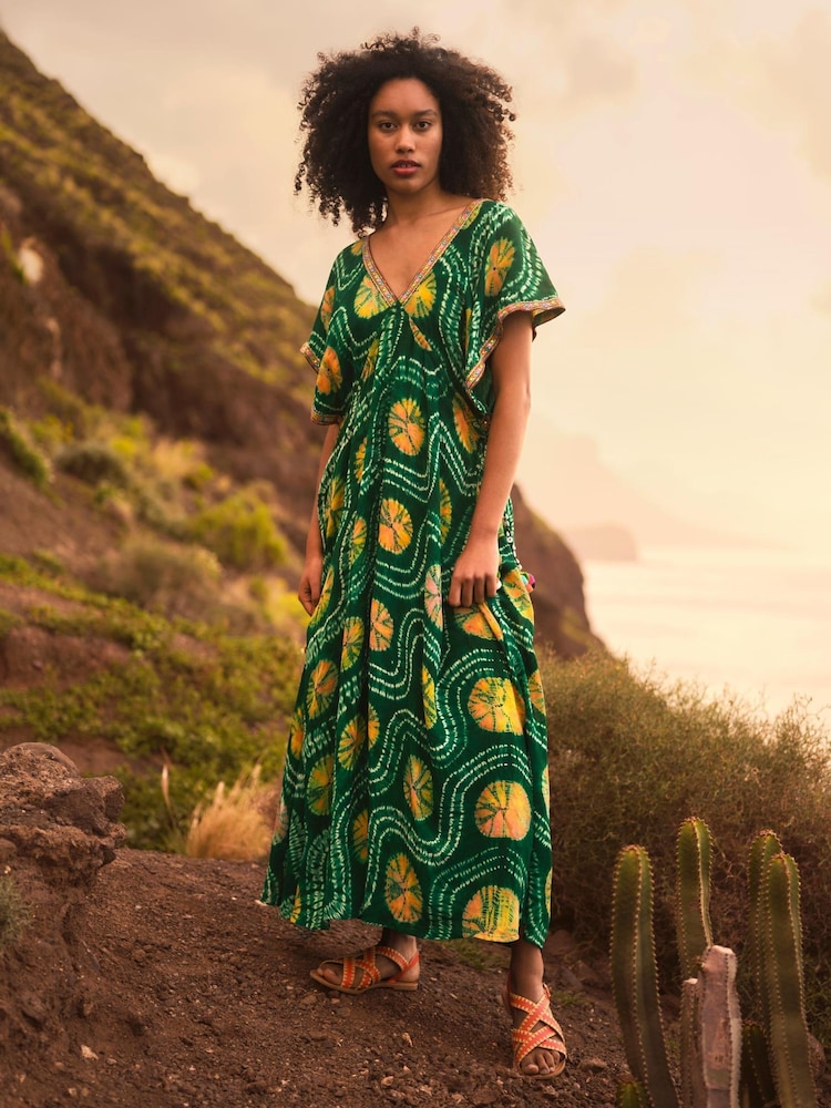 Monsoon Green Bandhani Tie Dye Dress with LENZING™ ECOVERO™ - Image 2 of 7
