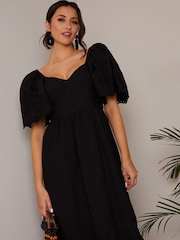 Chi Chi London Black Broderie Sleeve Poplin Maxi Dress - Image 3 of 4
