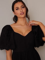 Chi Chi London Black Broderie Sleeve Poplin Maxi Dress - Image 4 of 4