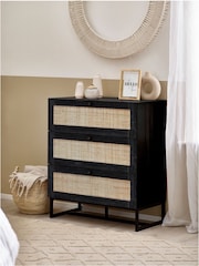 Julian Bowen Black Padstow Rattan 3 Drawer Chest - Image 1 of 4