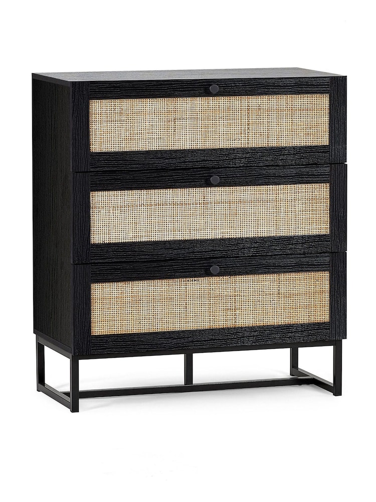 Julian Bowen Black Padstow Rattan 3 Drawer Chest - Image 2 of 4
