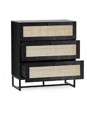 Julian Bowen Black Padstow Rattan 3 Drawer Chest - Image 3 of 4