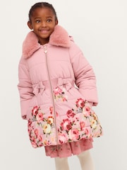 Monsoon Pink Blurred Floral Print Puffer Coat - Image 1 of 4