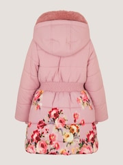 Monsoon Pink Blurred Floral Print Puffer Coat - Image 3 of 4