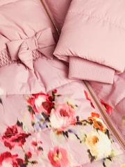 Monsoon Pink Blurred Floral Print Puffer Coat - Image 4 of 4