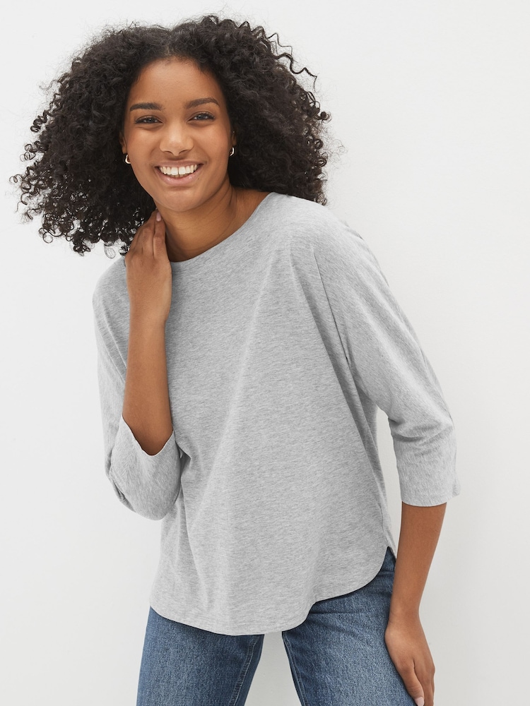 Grey 3/4 Length Sleeve 100% Cotton T-Shirt - Image 2 of 4 Grey 3/4 Length Sleeve 100% Cotton T-Shirt - Image 2 of 4