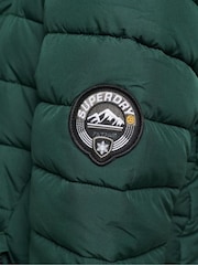 Superdry Green Faux Fur Hooded Longline Light Padded Puffer Coat - Image 3 of 4