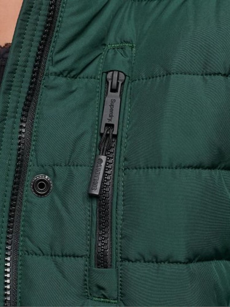 Superdry Green Faux Fur Hooded Longline Light Padded Puffer Coat - Image 4 of 4