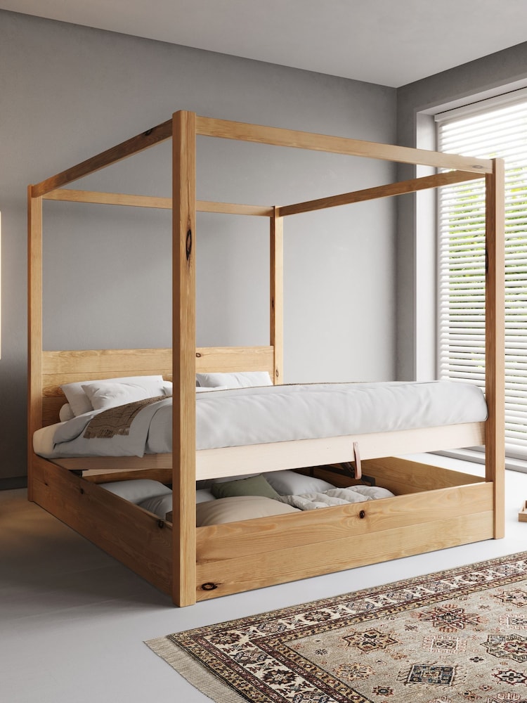 Get Laid Beds Honey Ottoman Four Poster Storage Square Leg Solid Bed - Image 1 of 4