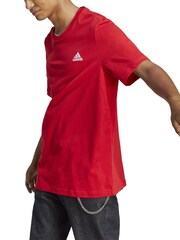 adidas Red Essentials Single Jersey Embroidered Small Logo 100% Cotton T-Shirt - Image 4 of 7