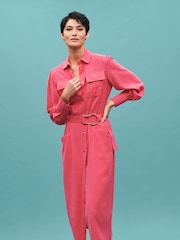 Pink Belted Button Down Shirt Dress - Image 1 of 5