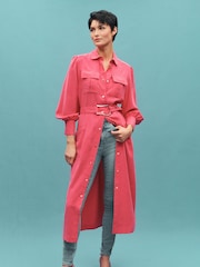 Pink Belted Button Down Shirt Dress - Image 2 of 5