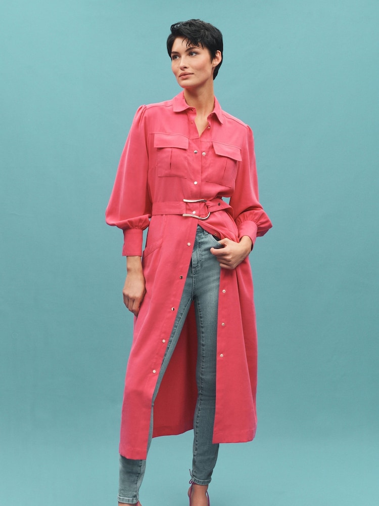 Pink Belted Button Down Shirt Dress - Image 2 of 5