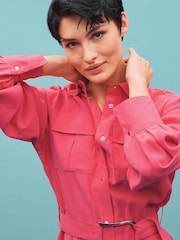 Pink Belted Button Down Shirt Dress - Image 3 of 5