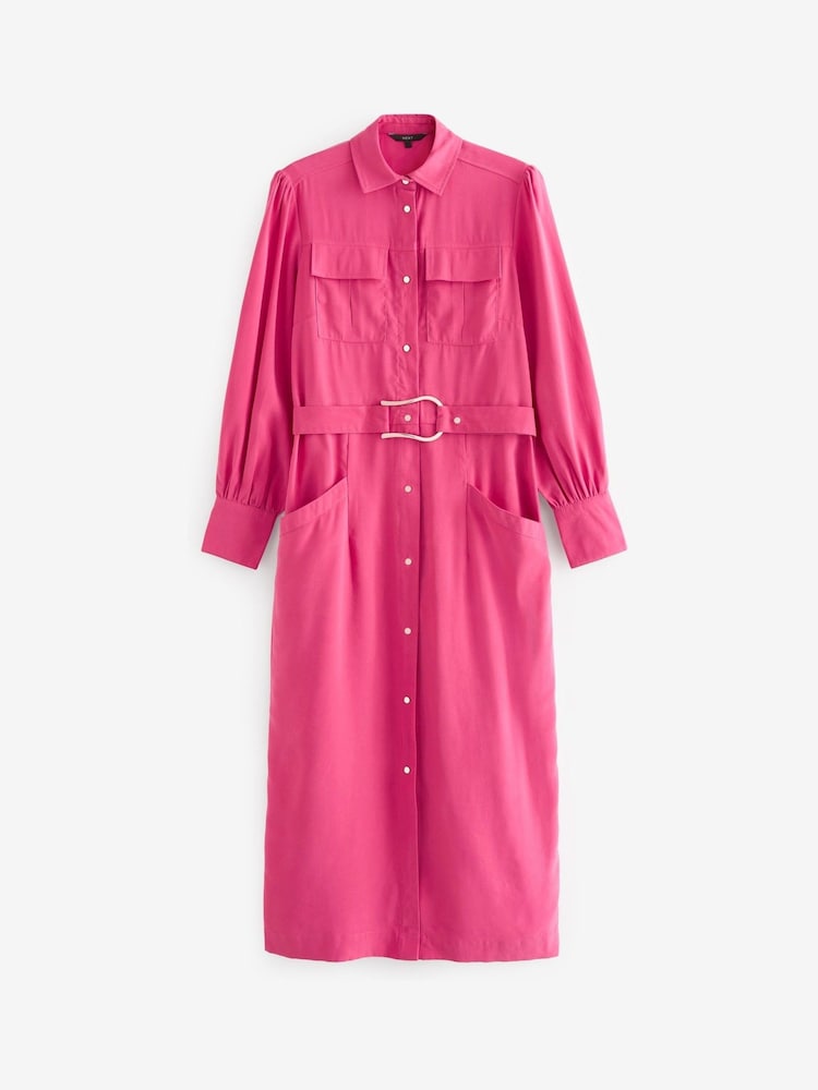 Pink Belted Button Down Shirt Dress - Image 5 of 5