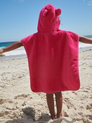 Bright Pink Bear Towelling Poncho - Image 2 of 5