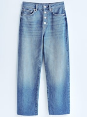Mid Blue Denim Button Front Wide Ankle Leg Jeans - Image 2 of 8