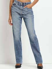 River Island Medium Blue Straight Mid Rise Jeans - Image 1 of 4