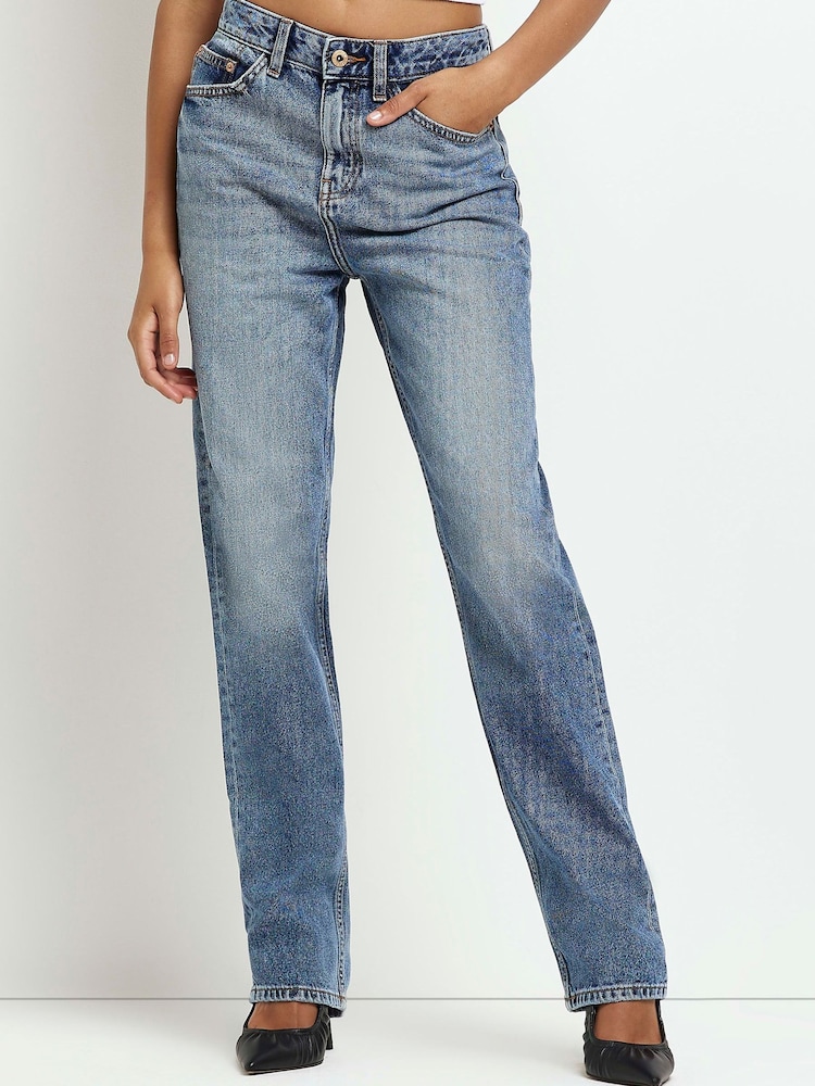 River Island Medium Blue Straight Mid Rise Jeans - Image 1 of 4